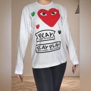 COMME DES GARÇONS Play Multi Heart Print LS Tee White / Red L
